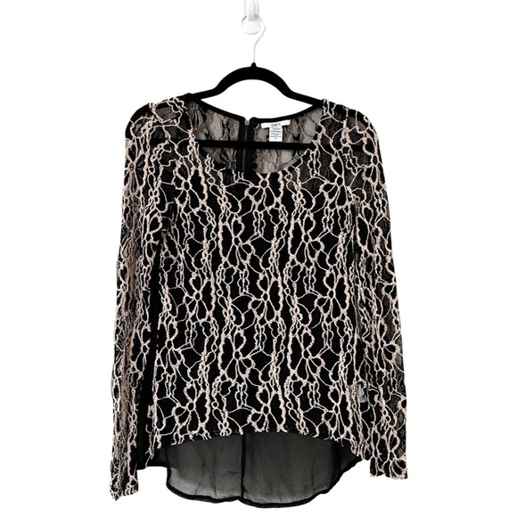 BAR III Long Sleeve Floral Lace Mesh Top Small - Picture 1 of 4